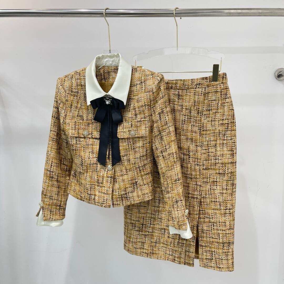 Chanel Tweed Jacket and Skirt Set – Gold/Brown