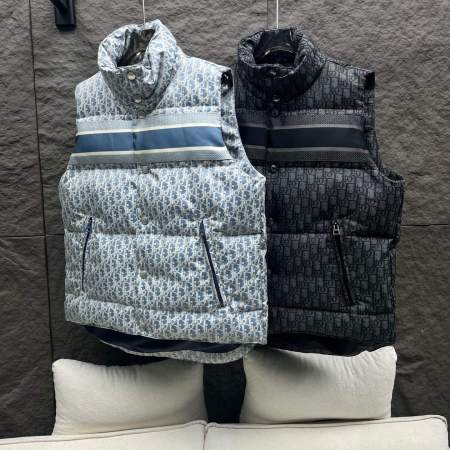 Dior Oblique Puffer Vest – Light Blue / Black
