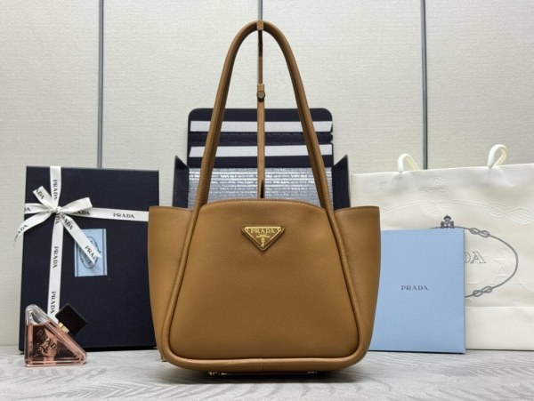 Prada Soft Grain Leather Mini Tote Bag – Camel