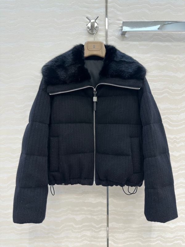 Brunello Cucinelli Mink Fur Collar Goose Down Coat- Black