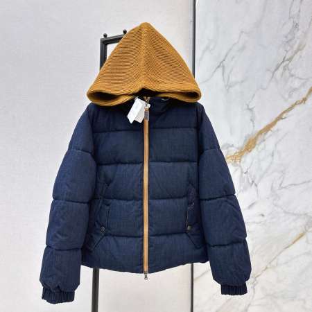 Brunello Cucinelli Suede Bomber Jacket- Navy Blue