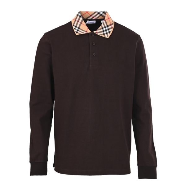 Burberry Long-Sleeve Polo Shirt with Exploded Check Collar.