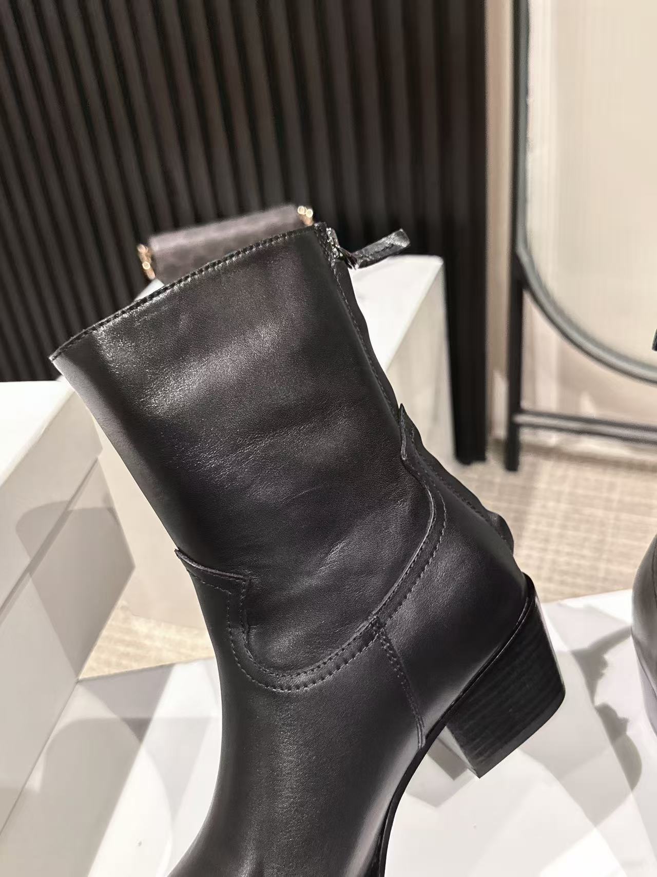 Celine Black Leather Western Ankle Boots - Image 4