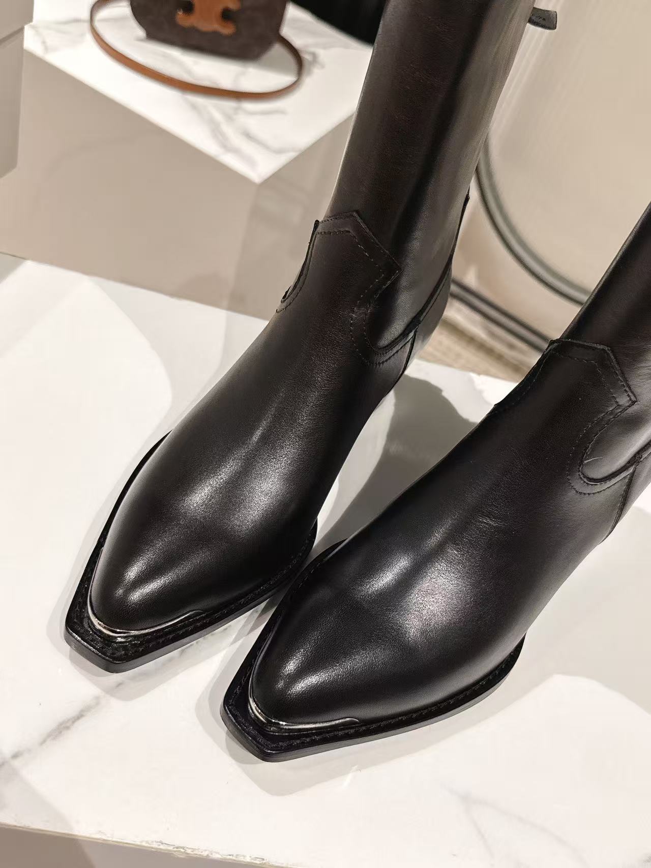 Celine Black Leather Western Ankle Boots - Image 5