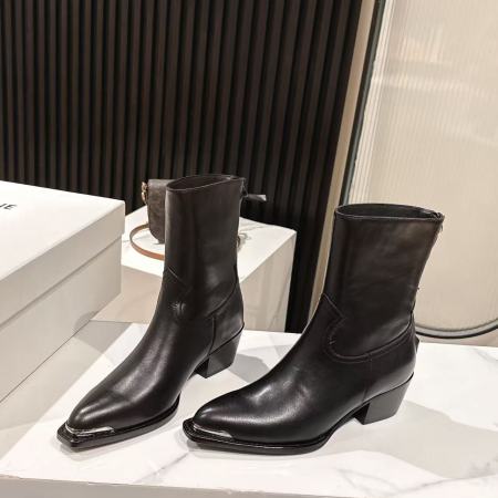 Celine Black Leather Western Ankle Boots