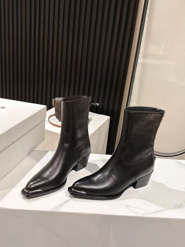 Celine Black Leather Western Ankle Boots