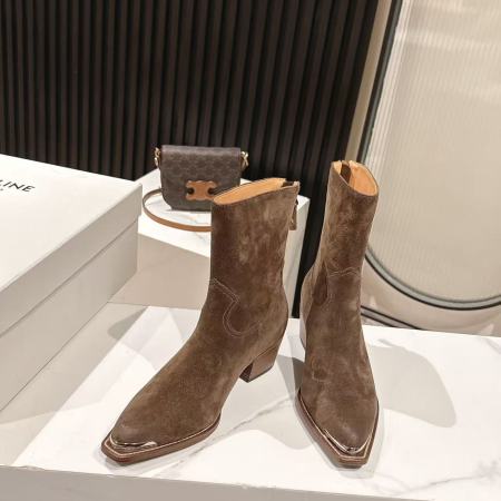 Celine Brown Suede Western Ankle Boots