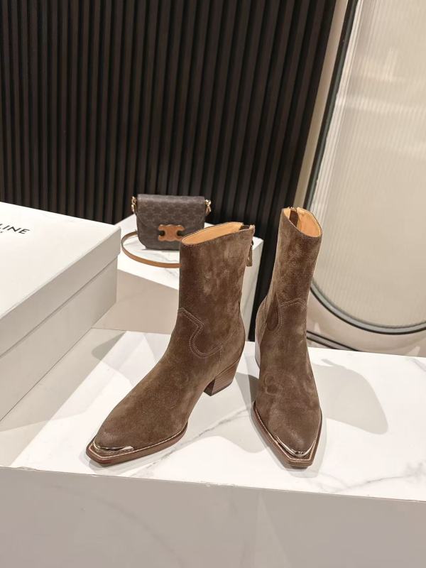 Celine Brown Suede Western Ankle Boots