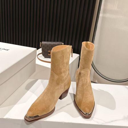 Celine Light Tan Suede Western Ankle Boots