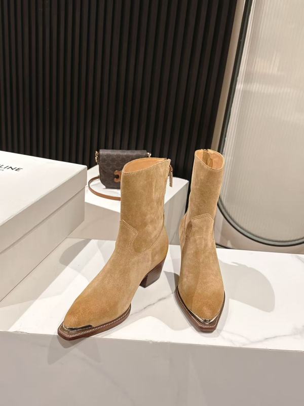 Celine Light Tan Suede Western Ankle Boots