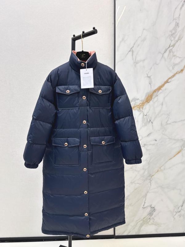 Chanel Long Puffer Women's Down Jacket- Navy Blue