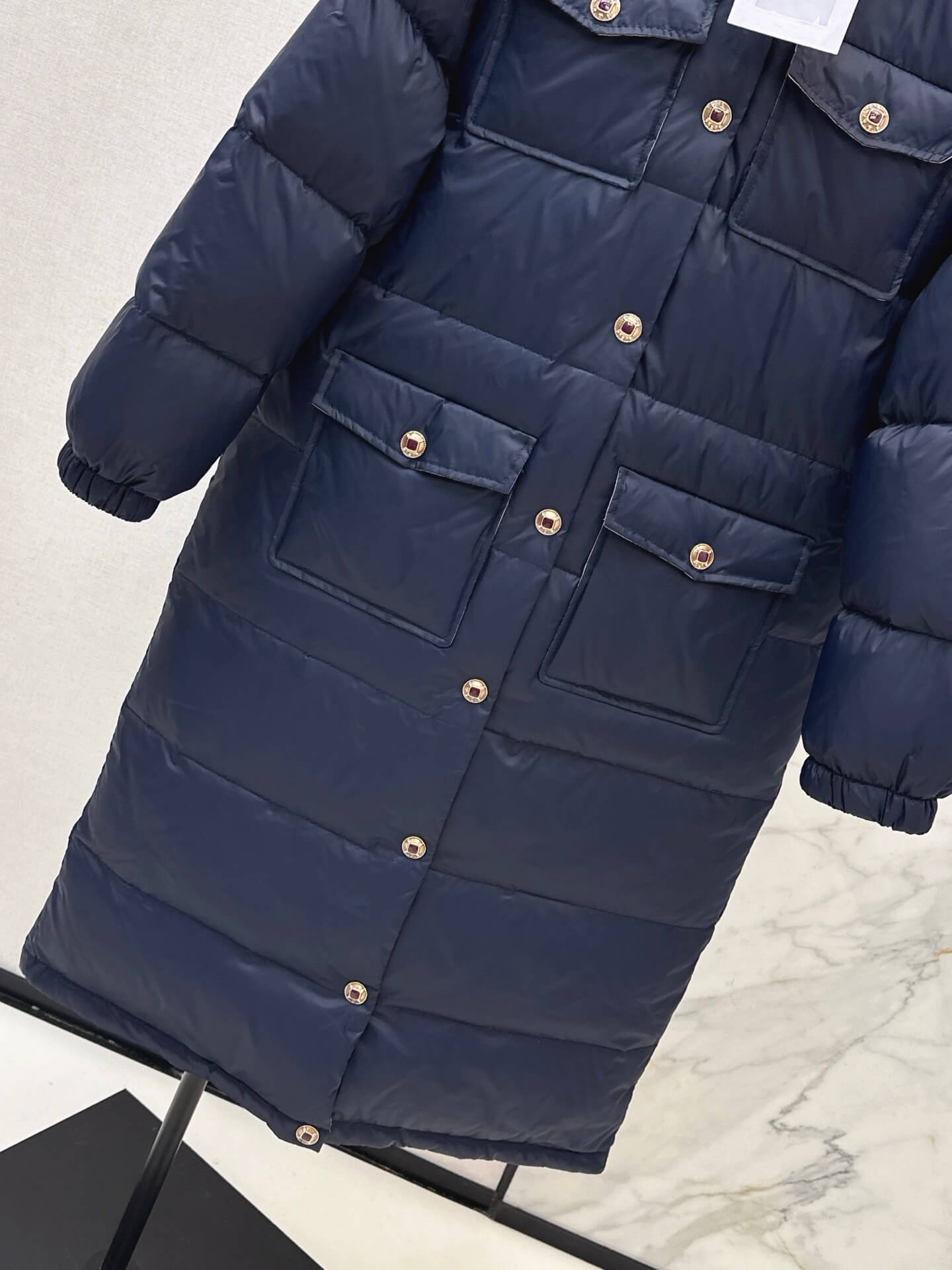 Chanel Long Puffer Women's Down Jacket- Navy Blue - Image 7
