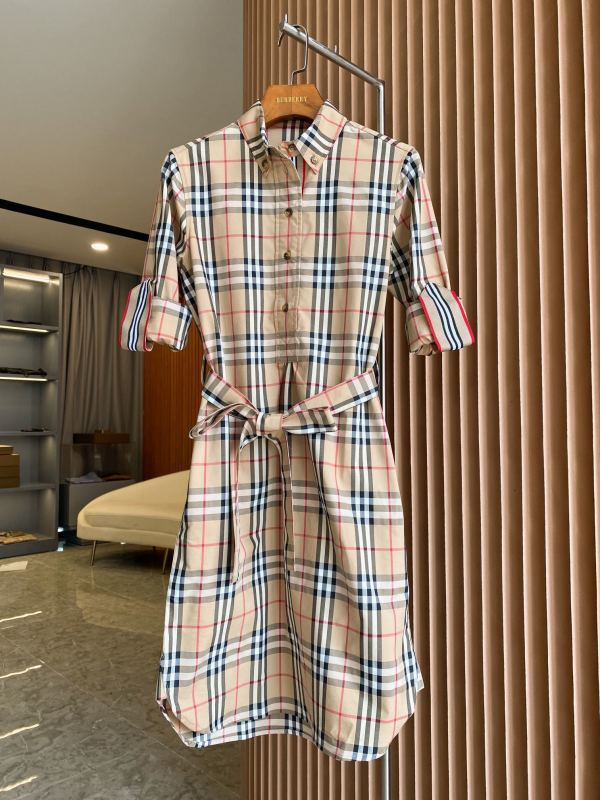 Burberry Exploded Check Shirtdress with Belt and Tab Sleeves