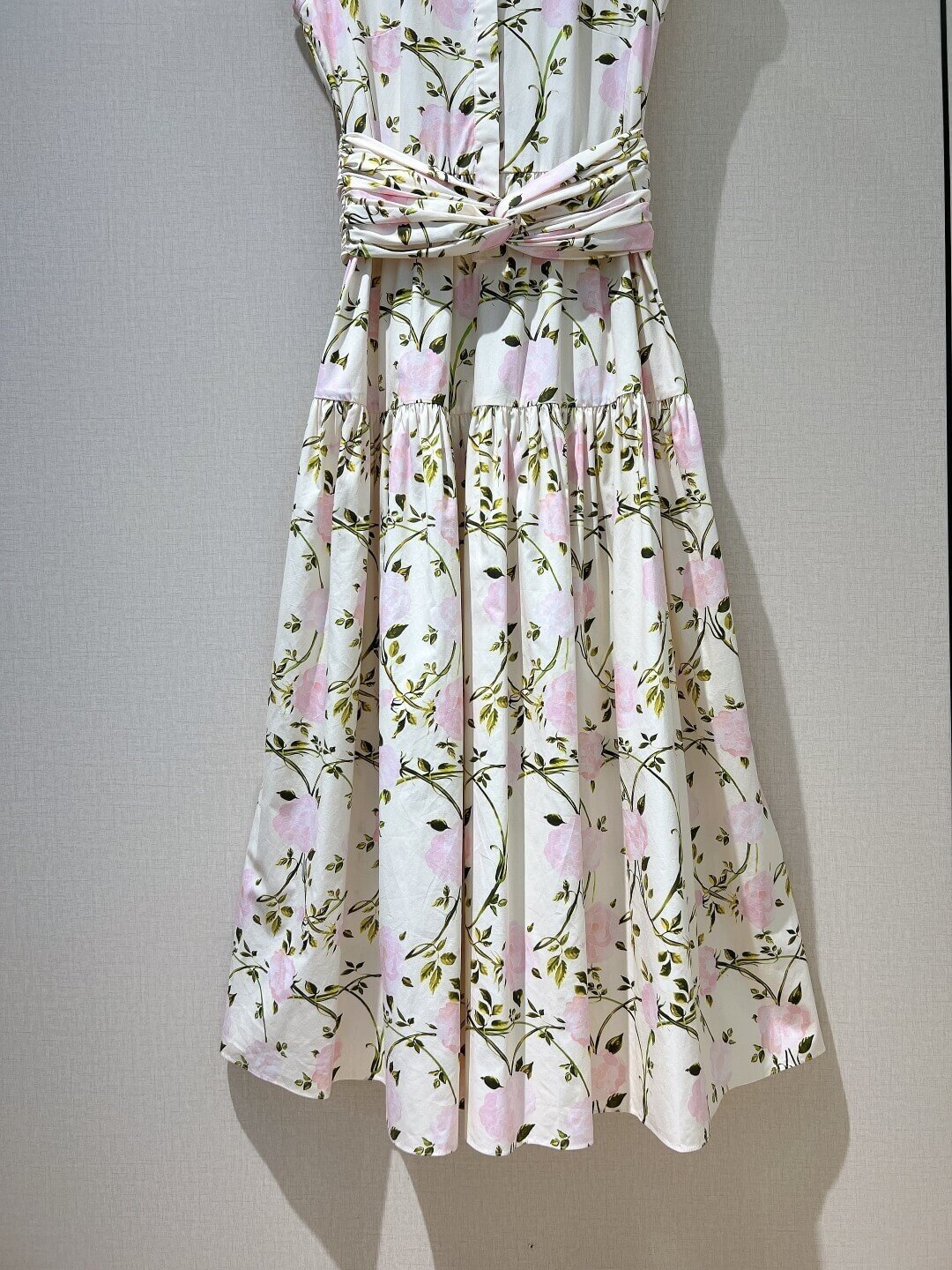 Dior Floral Print Tiered Midi Dress with Twisted Waist – Ivory/Pink/Green - Image 8