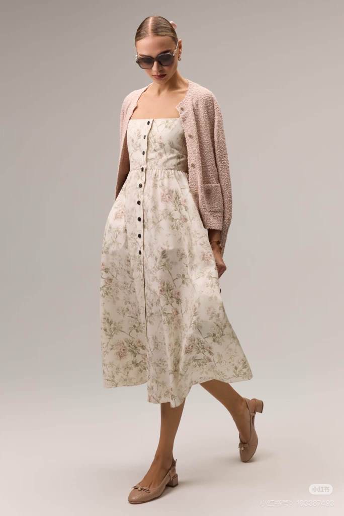 Dior White Floral Print Button-Front Midi Dress — HolloL.adies