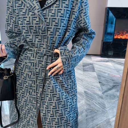 Fendi FF Logo Denim Trench Coat – Blue