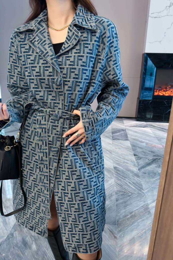 Fendi FF Logo Denim Trench Coat – Blue