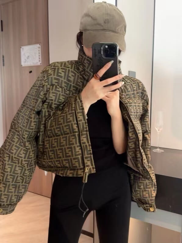 Fendi FF puffer Women's down jacket- Brown - Image 12