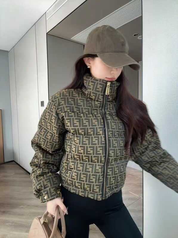 Fendi FF puffer Women's down jacket- Brown - Image 13