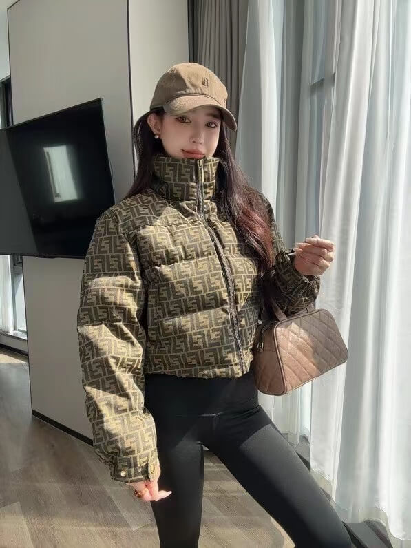 Fendi FF puffer Women's down jacket- Brown - Image 9