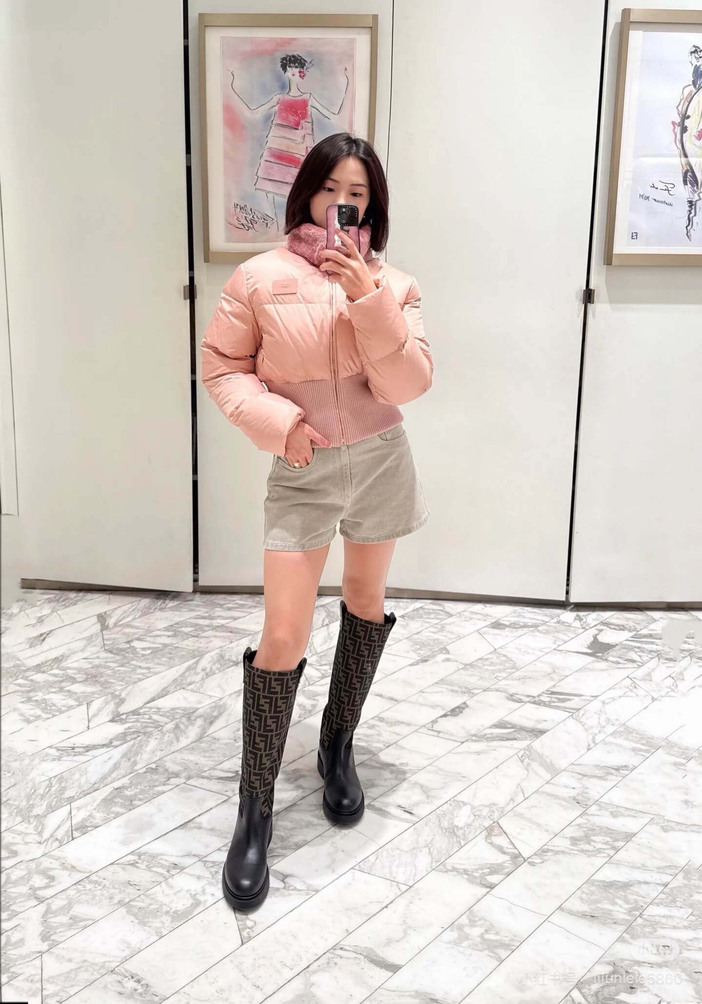 Fendi Heritage Short Women's Down Jacket- Pink - Image 8