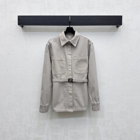 Fendi Beige Belted Overshirt with Embossed Logo — HolloL.adies