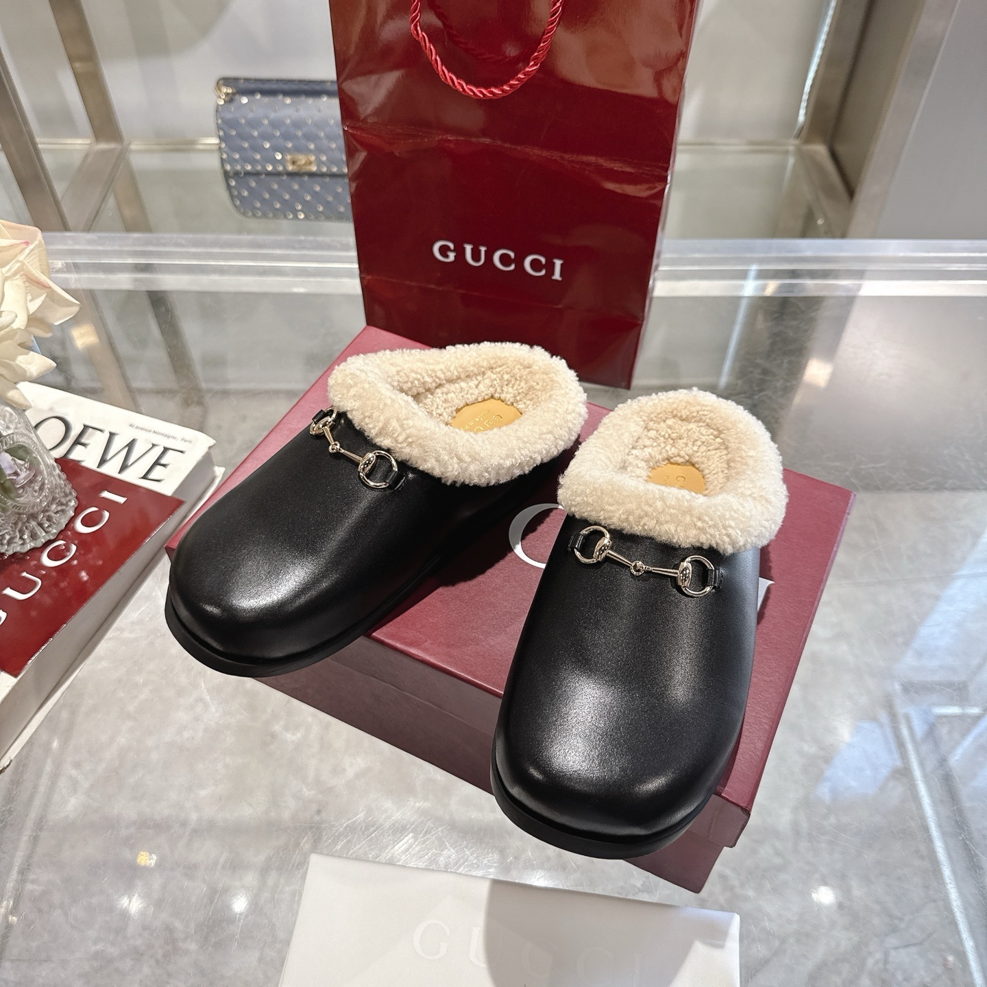 Gucci Black GG Leather Horsebit Women’s Mules