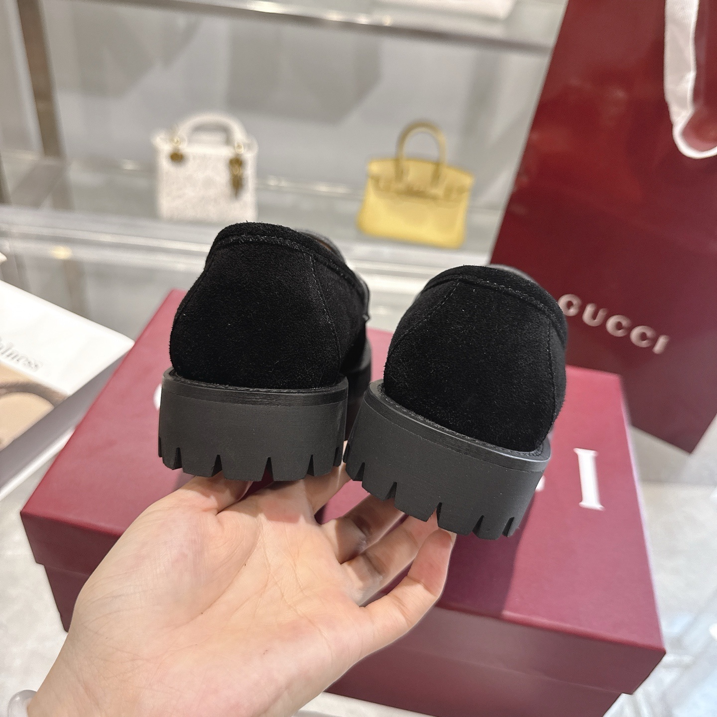 Gucci Black Suede Horsebit Sole-Lug Loafers - Image 2