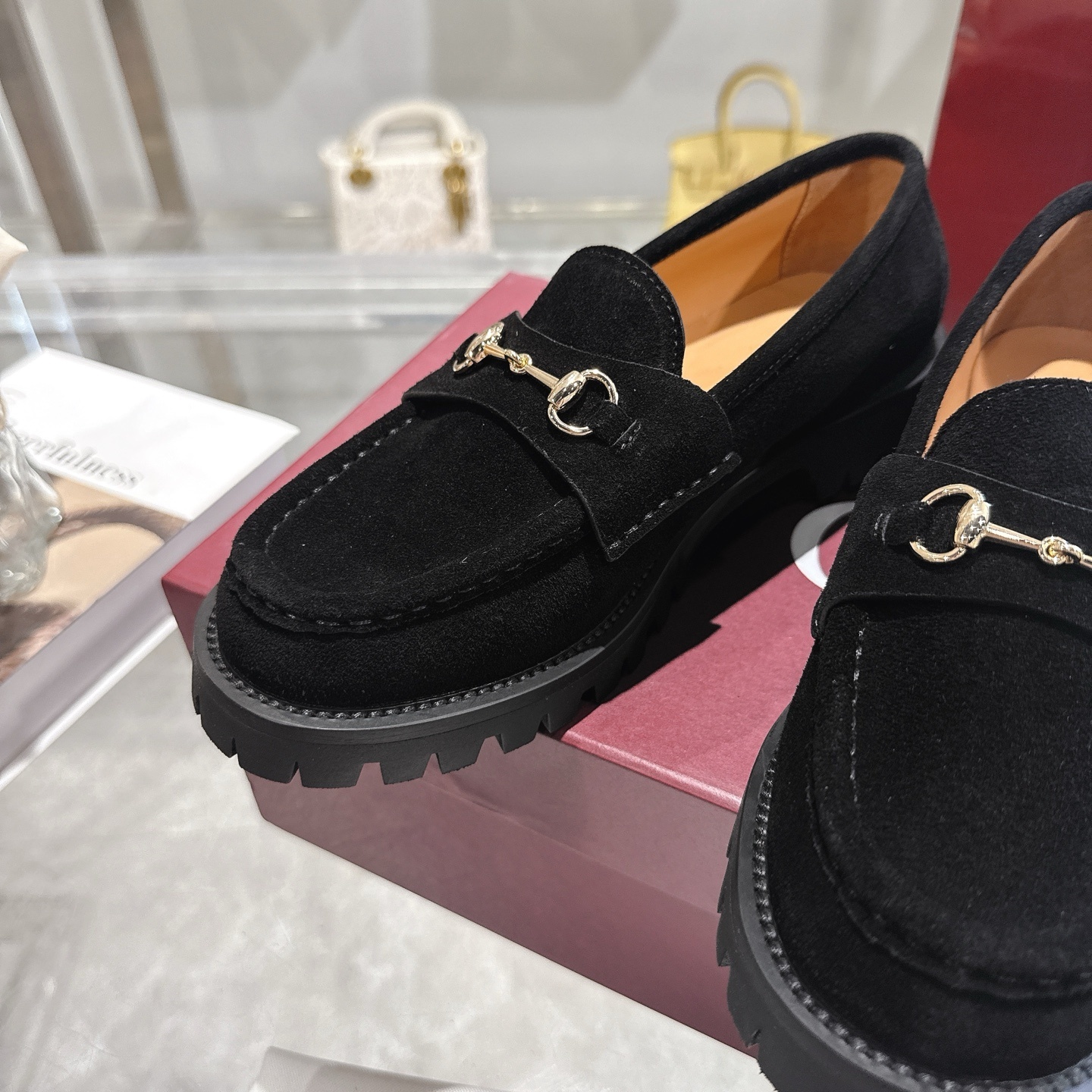 Gucci Black Suede Horsebit Sole-Lug Loafers - Image 3
