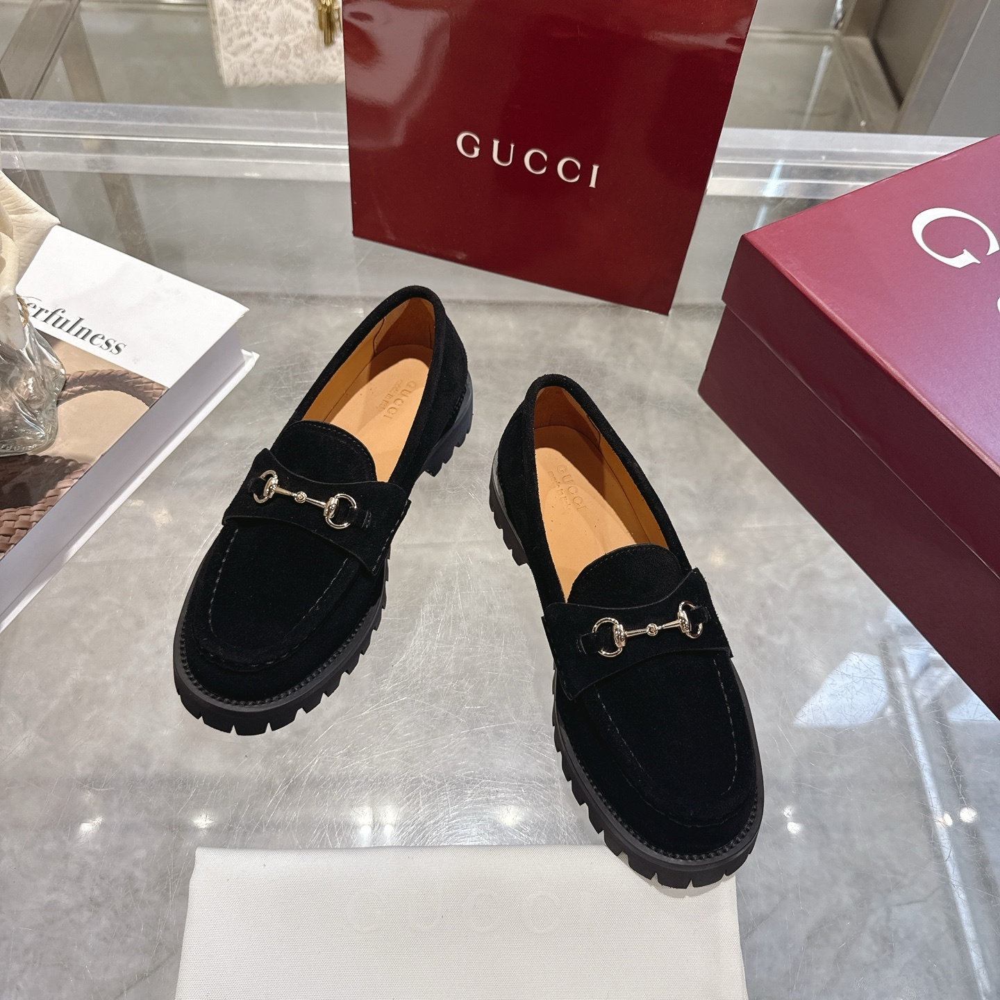 Gucci Black Suede Horsebit Sole-Lug Loafers - Image 8