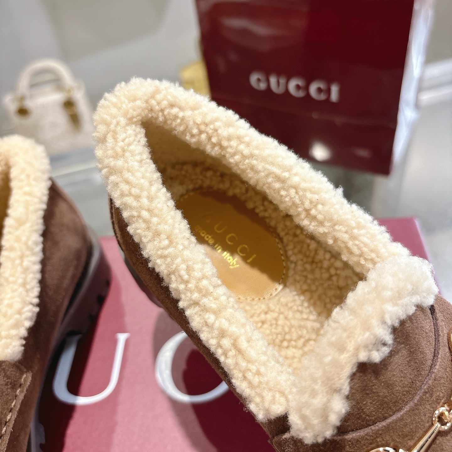 Gucci Brown Shearling Horsebit Lug Loafers - Image 6
