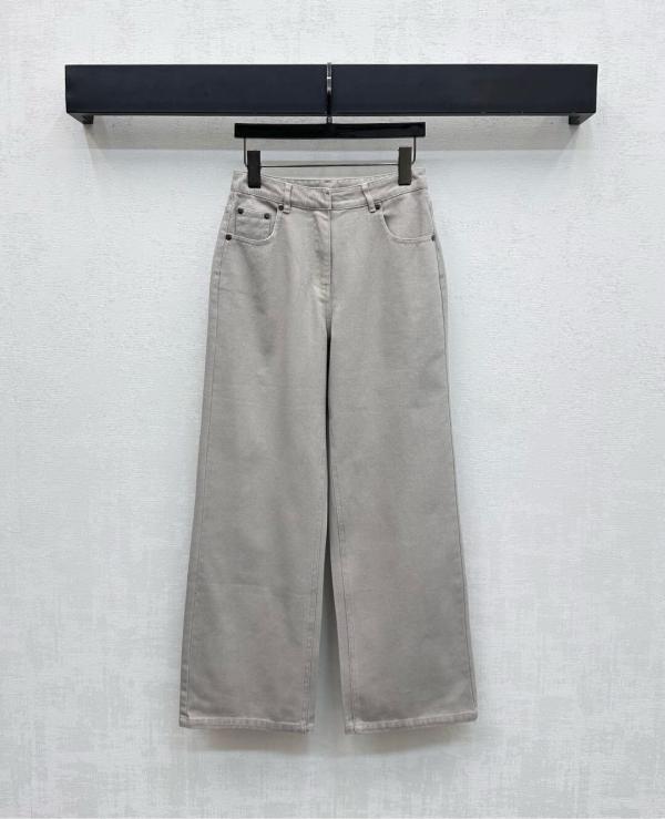 Fendi High-Waisted Embossed Denim Trousers