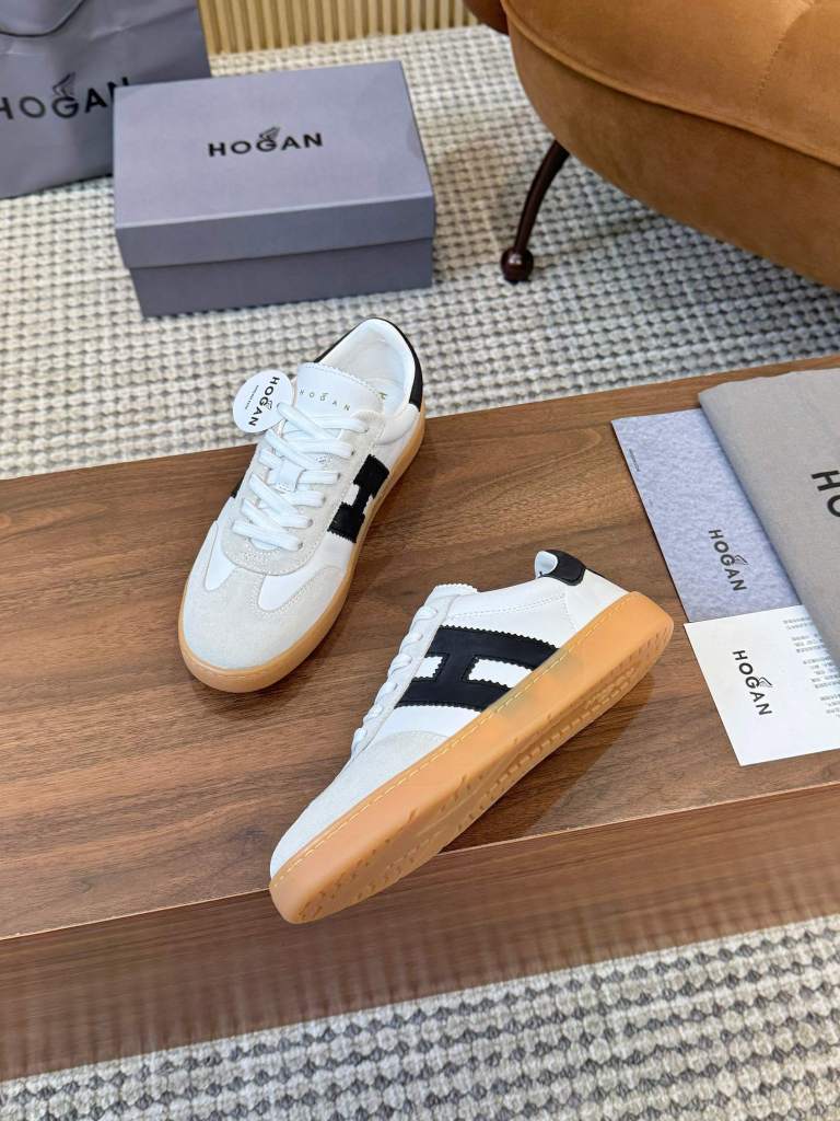 Hogan White Leather & Suede Cool Sneakers with Black ‘H’ Side Logo