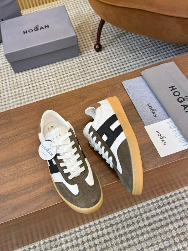 Hogan White Leather & Suede Cool Sneakers with Black Side ‘H’ Logo