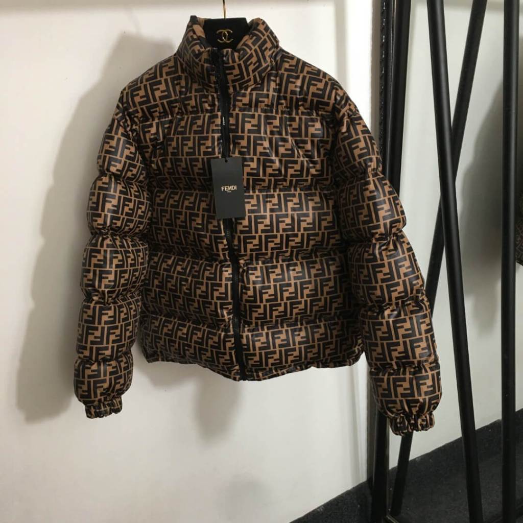 Fendi Apricot Coffee FF Logo Puffer Jacket — HolloL.adies