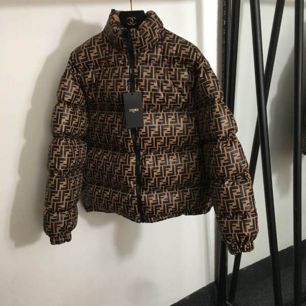 Fendi Apricot Coffee FF Logo Puffer Jacket — HolloL.adies