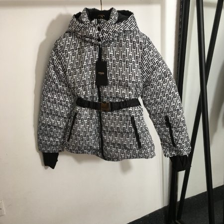 Fendi White Monogram Belted Puffer Jacket — HolloL.adies