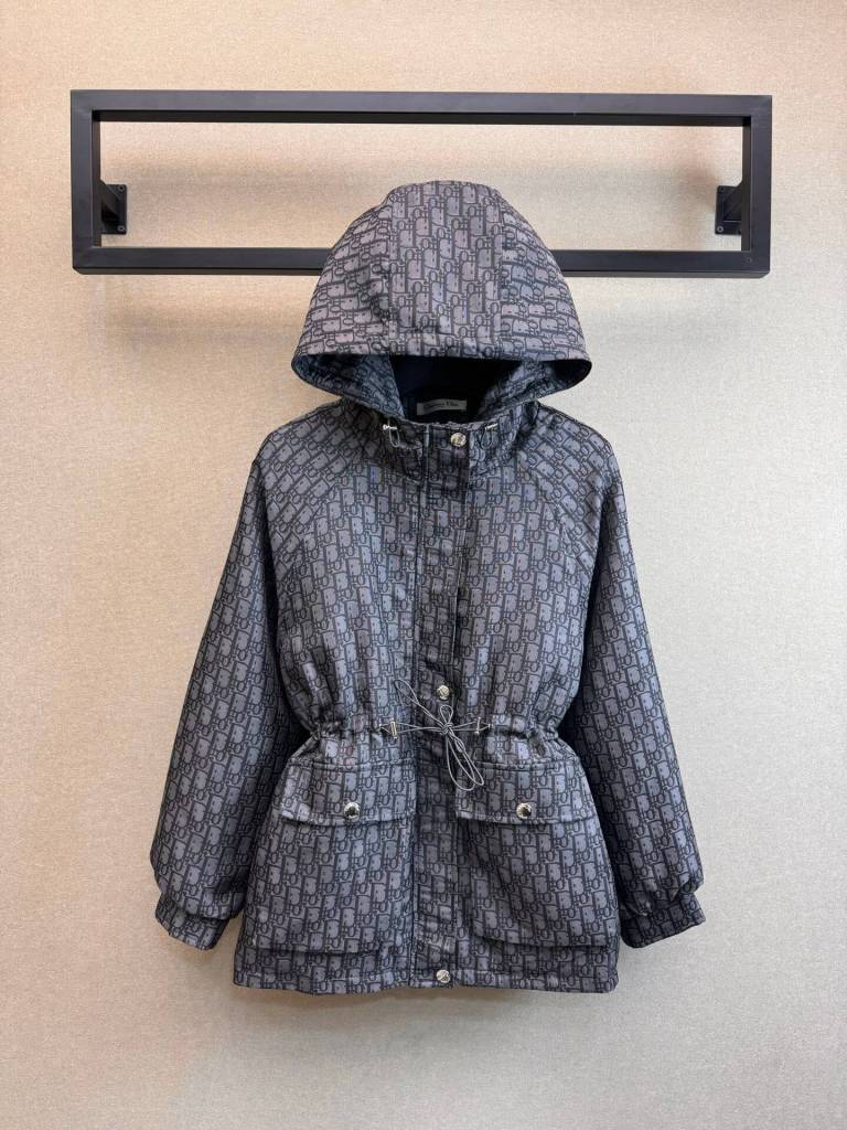Dior Oblique Hooded Anorak with Drawstring Waist — Grey