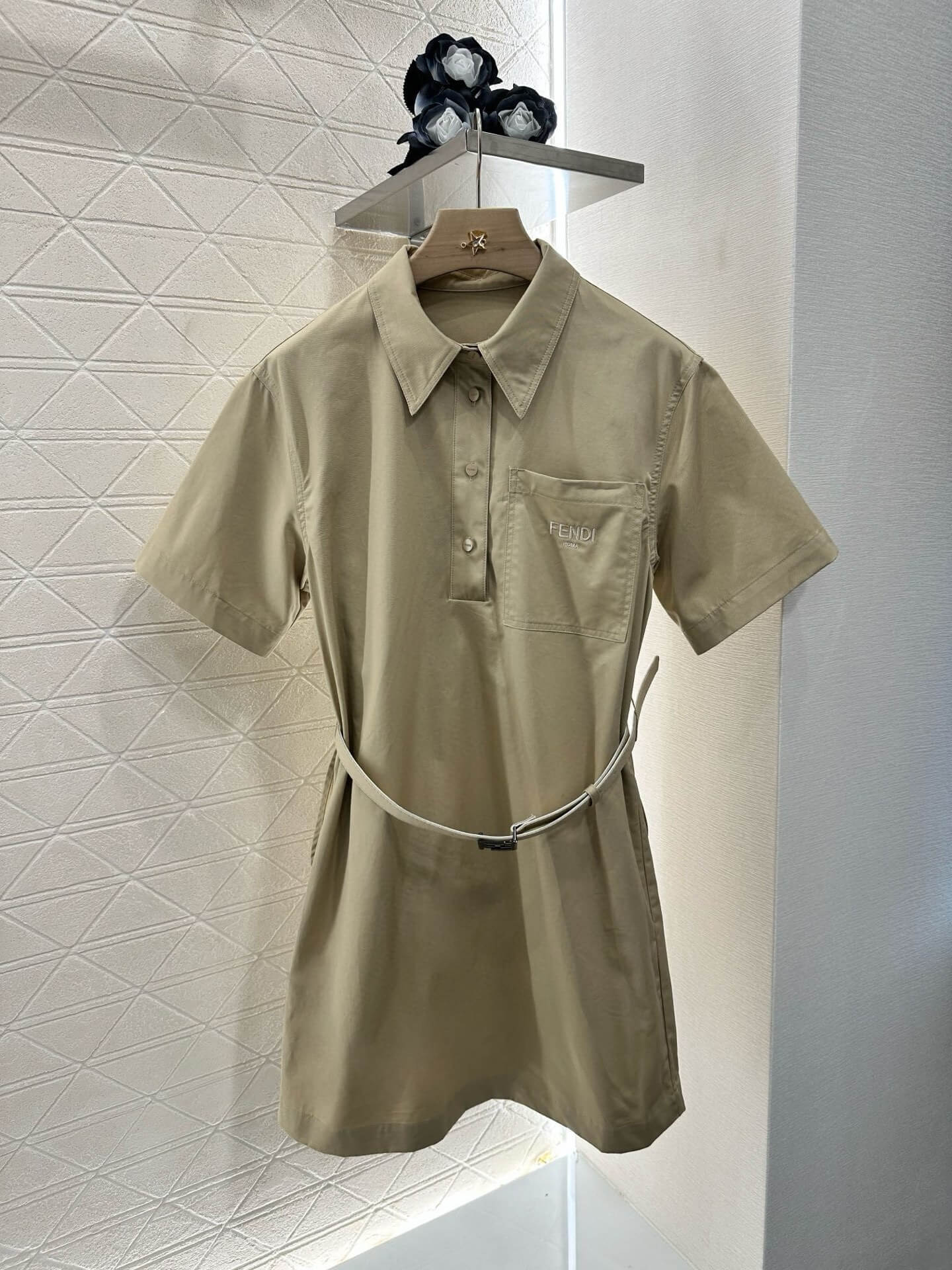 Fendi Beige Belted Polo Mini Dress