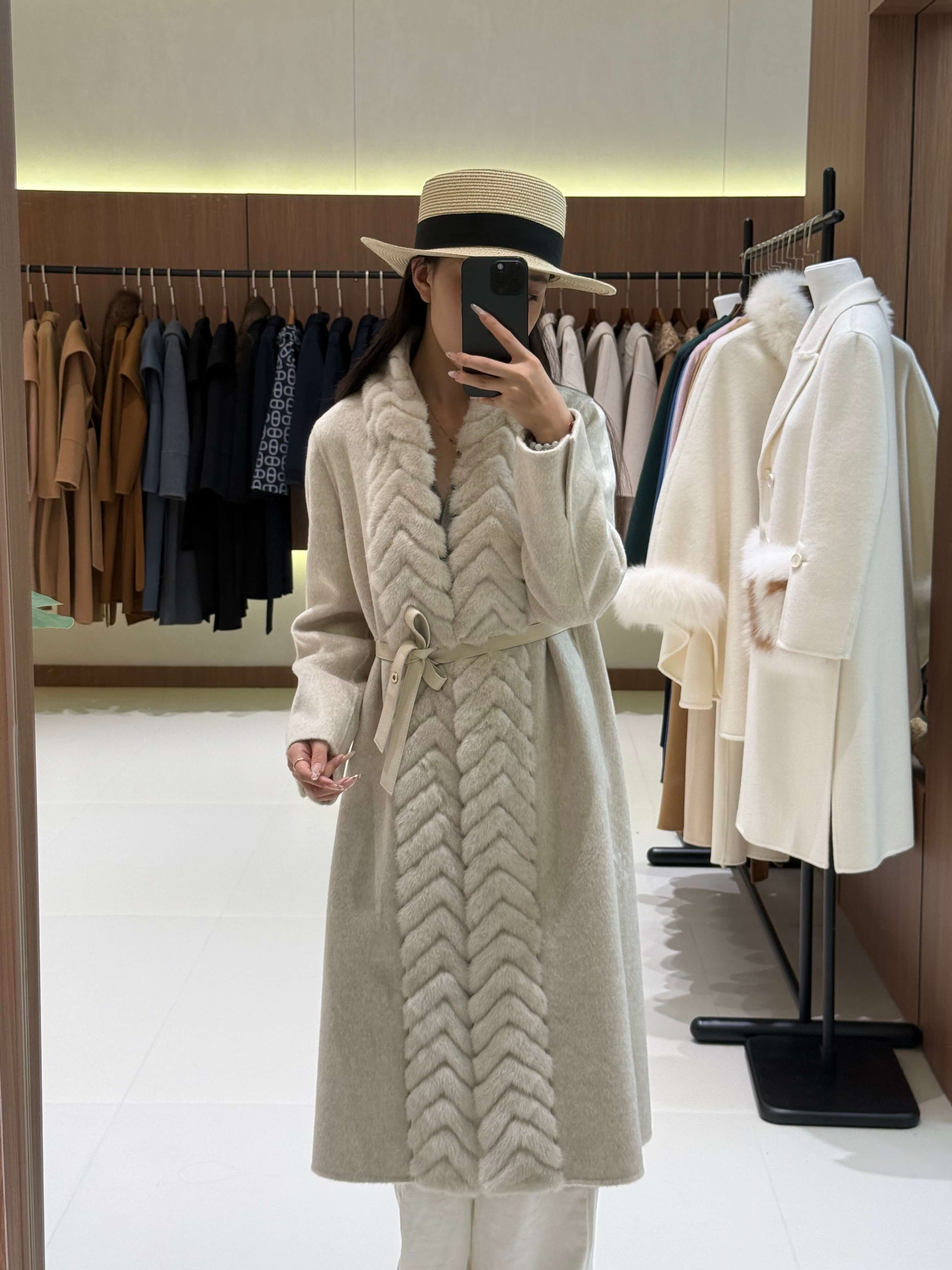 Loro Piana Cashmere Long Fur Trim Coat – Gray - Image 9