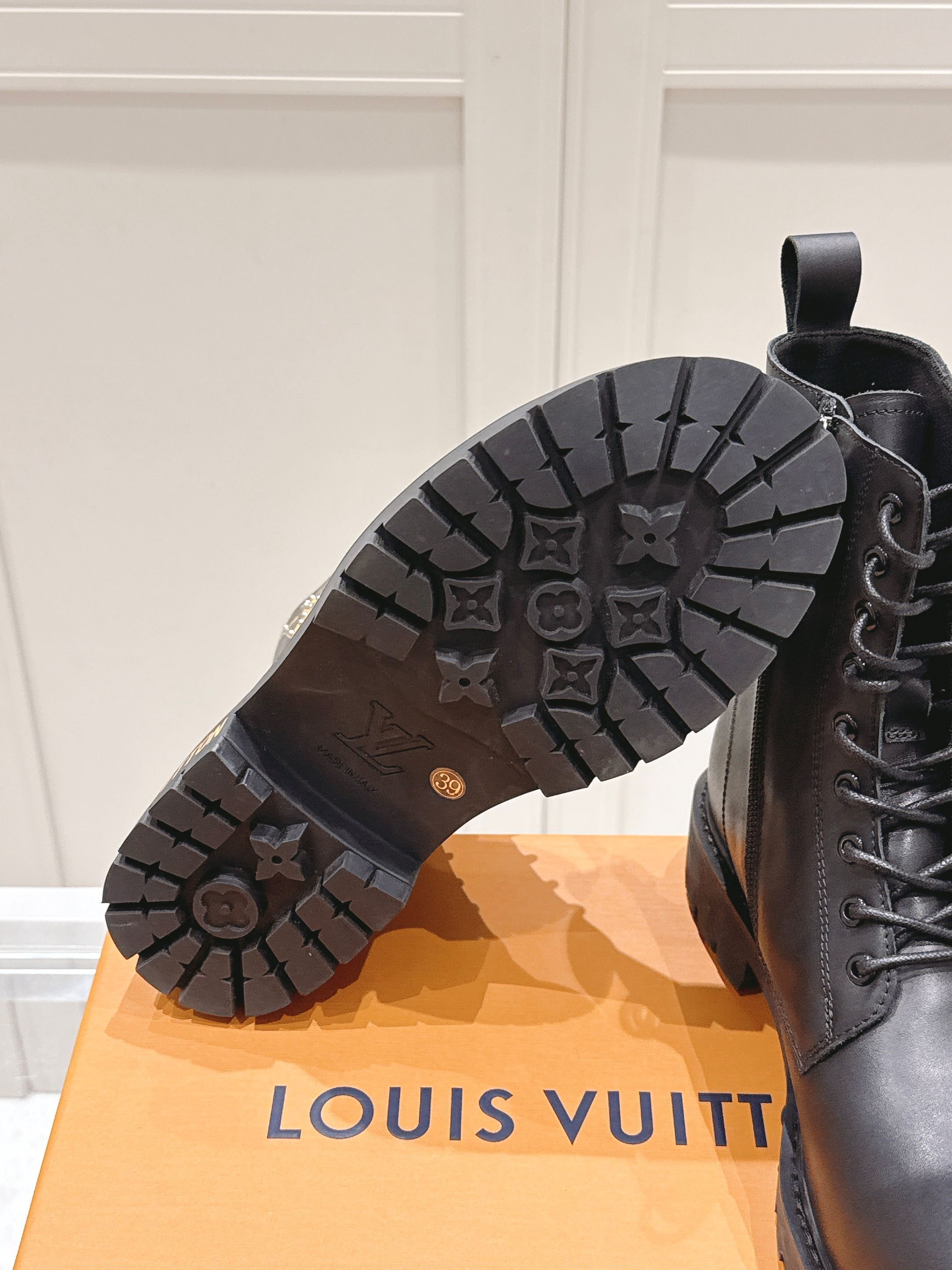 Louis Vuitton Black & Gold Graphic Leather Combat Boots - Image 2