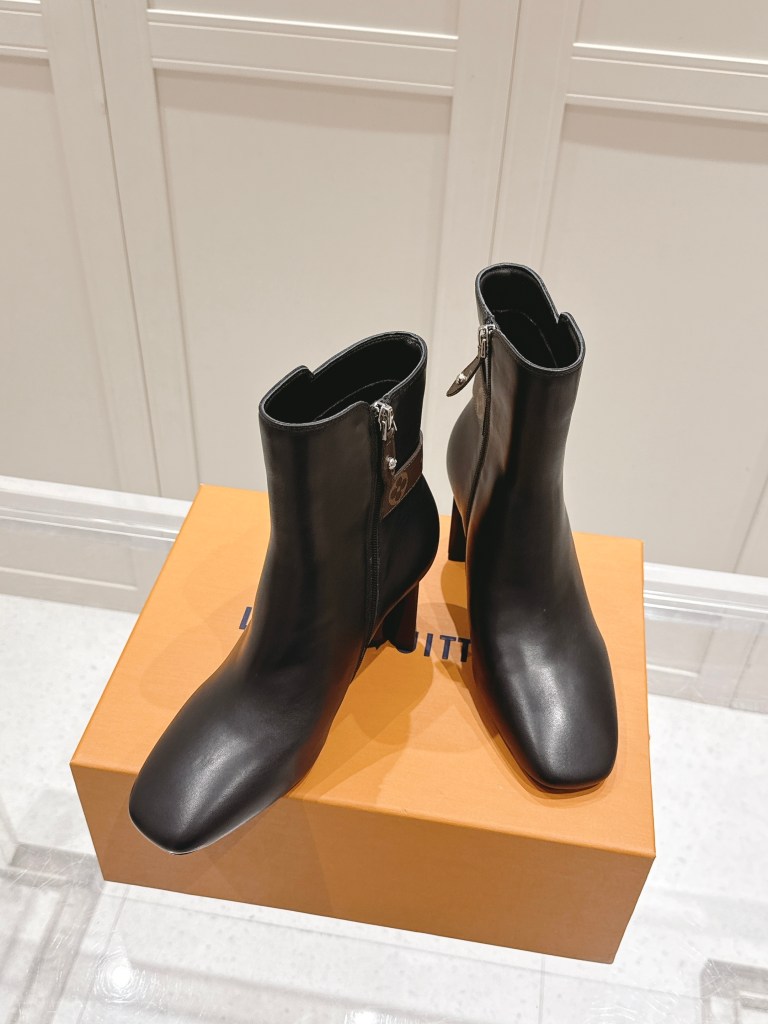 Louis Vuitton Black Leather Monogram Buckle Ankle Heels