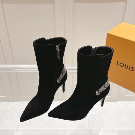 Louis Vuitton Black Suede Crystal Ankle Boots