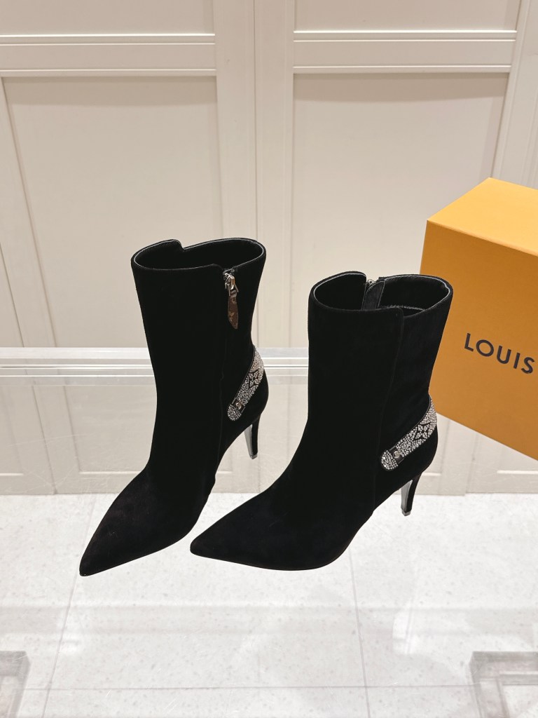 Louis Vuitton Black Suede Crystal Ankle Boots
