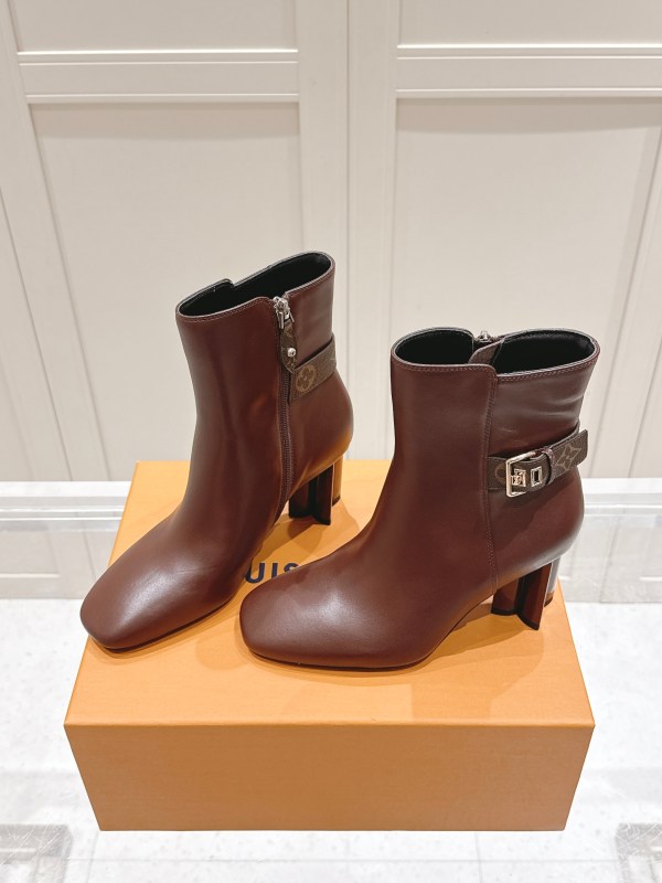 Louis Vuitton Brown Leather Monogram Buckle Ankle Heels