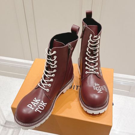 Louis Vuitton Burgundy Graphic Leather Combat Boots