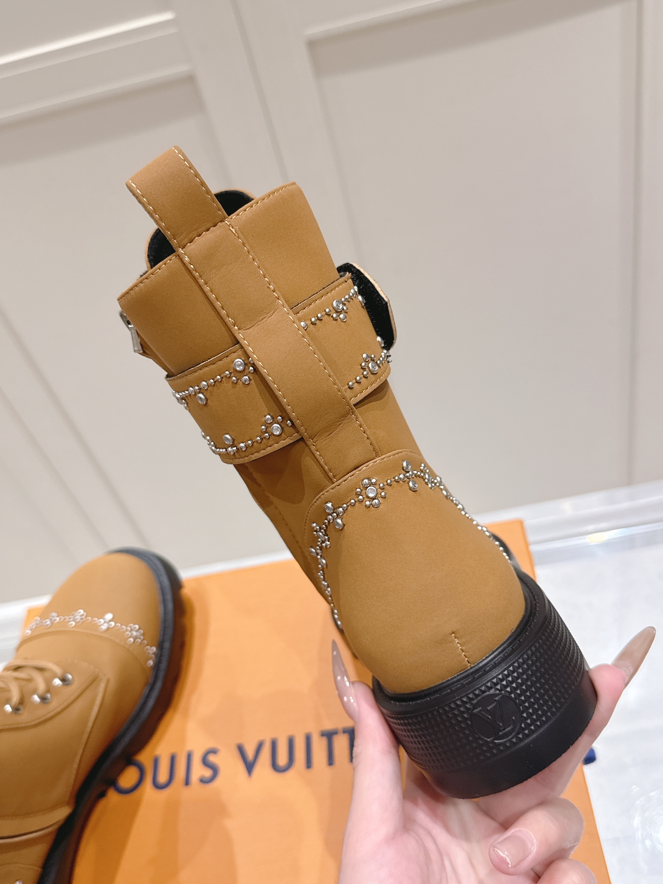 Louis Vuitton Camel Studded Combat Boots - Image 3