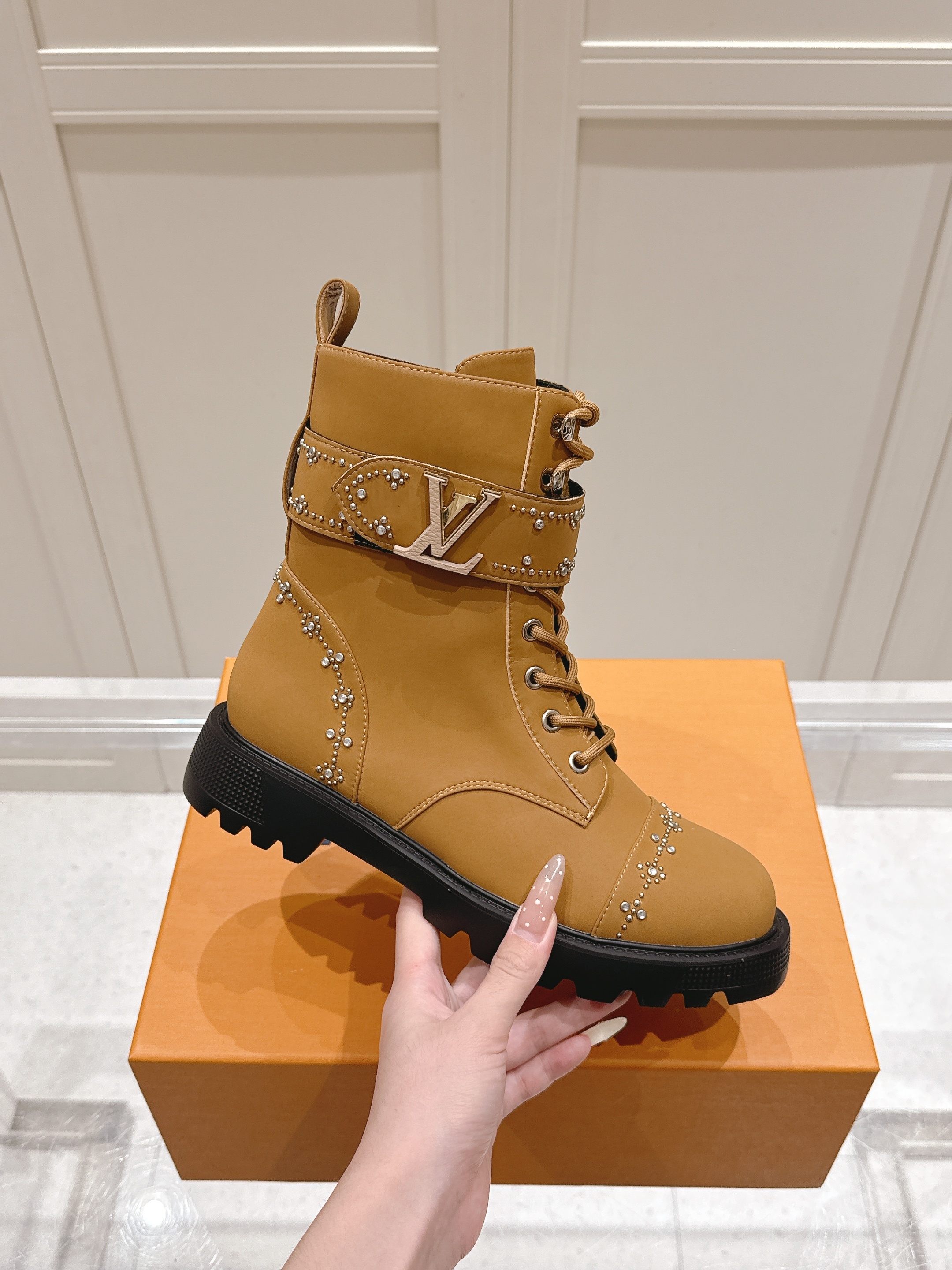 Louis Vuitton Camel Studded Combat Boots - Image 9