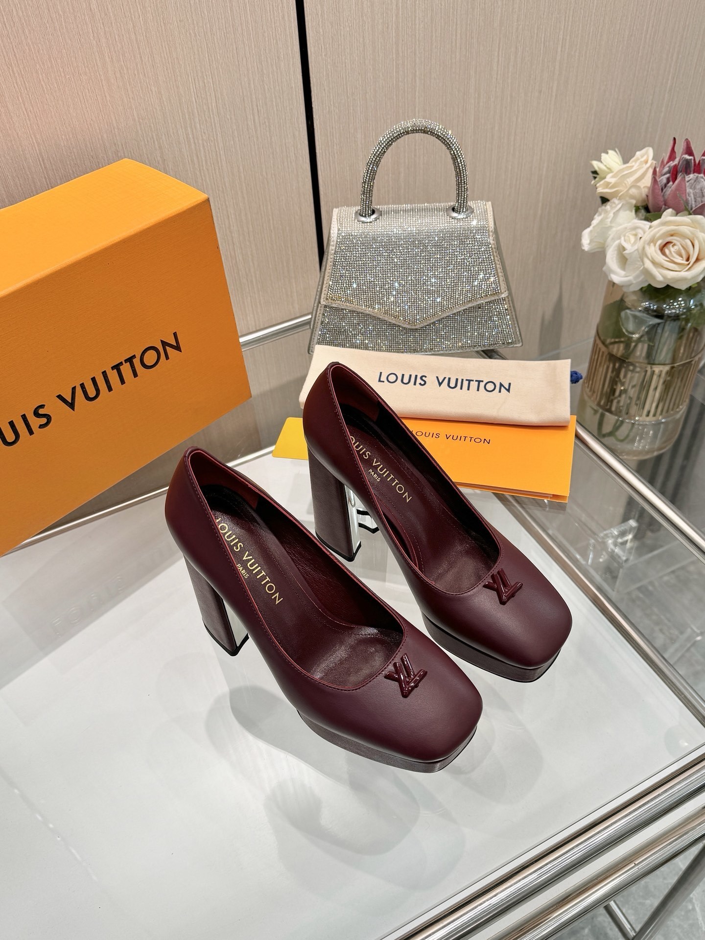 Louis Vuitton Bordeaux Leather Cherie Platform Pumps - Image 5