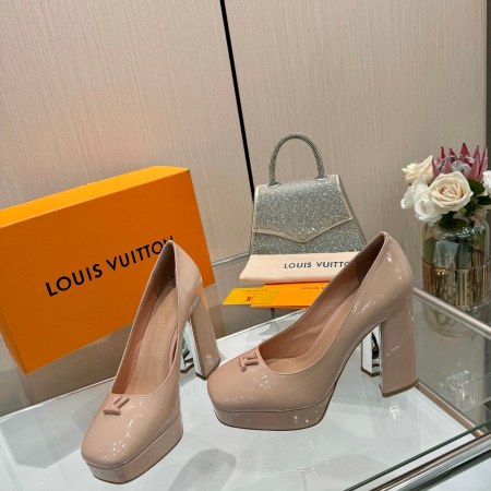 Louis Vuitton Nude Patent Leather Cherie Platform Pumps